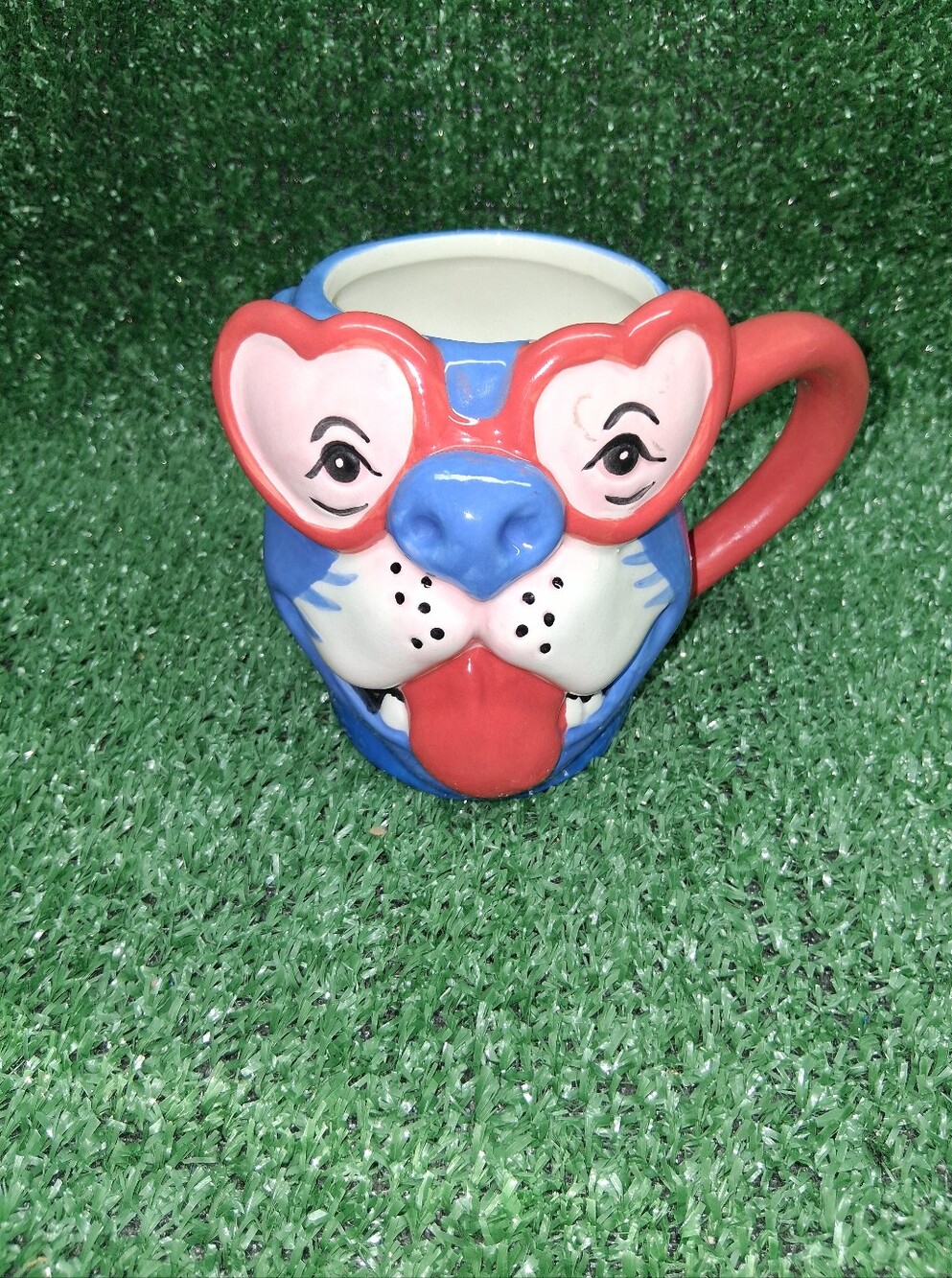 3D Spritz  Dog w/ Heart Shaped Glasses Earthenware Coffee Mug / Cup 14.7 oz